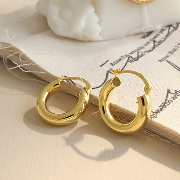 *NEW 18K Gold Tube Hoop Earrings C6 - Picture 5 of 9